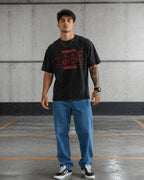 1984 Retro Graphic Men's Black Acid Wash T-Shirt (240 GSM)