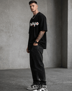 Tokyo Minimal Graphic Men's Black Oversized T-Shirt (240 GSM)