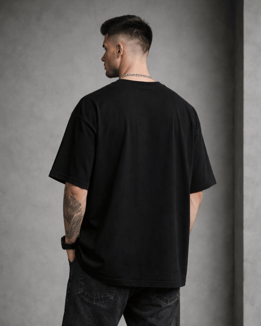 Tokyo Minimal Graphic Men's Black Oversized T-Shirt (240 GSM)