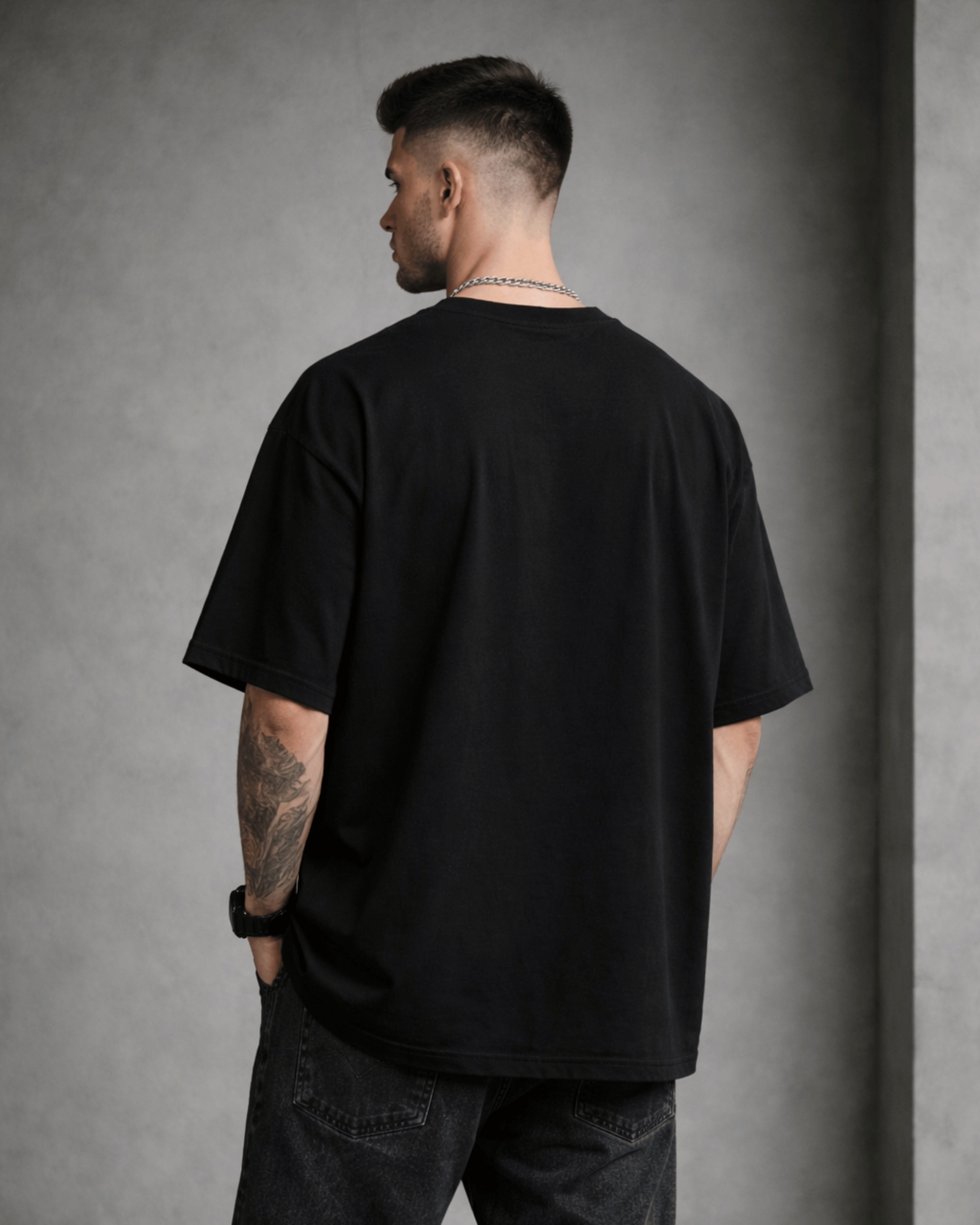 Tokyo Minimal Graphic Men's Black Oversized T-Shirt (240 GSM)
