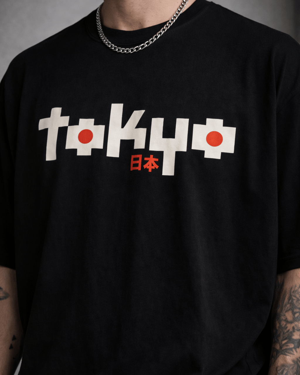 Tokyo Minimal Graphic Men's Black Oversized T-Shirt (240 GSM)