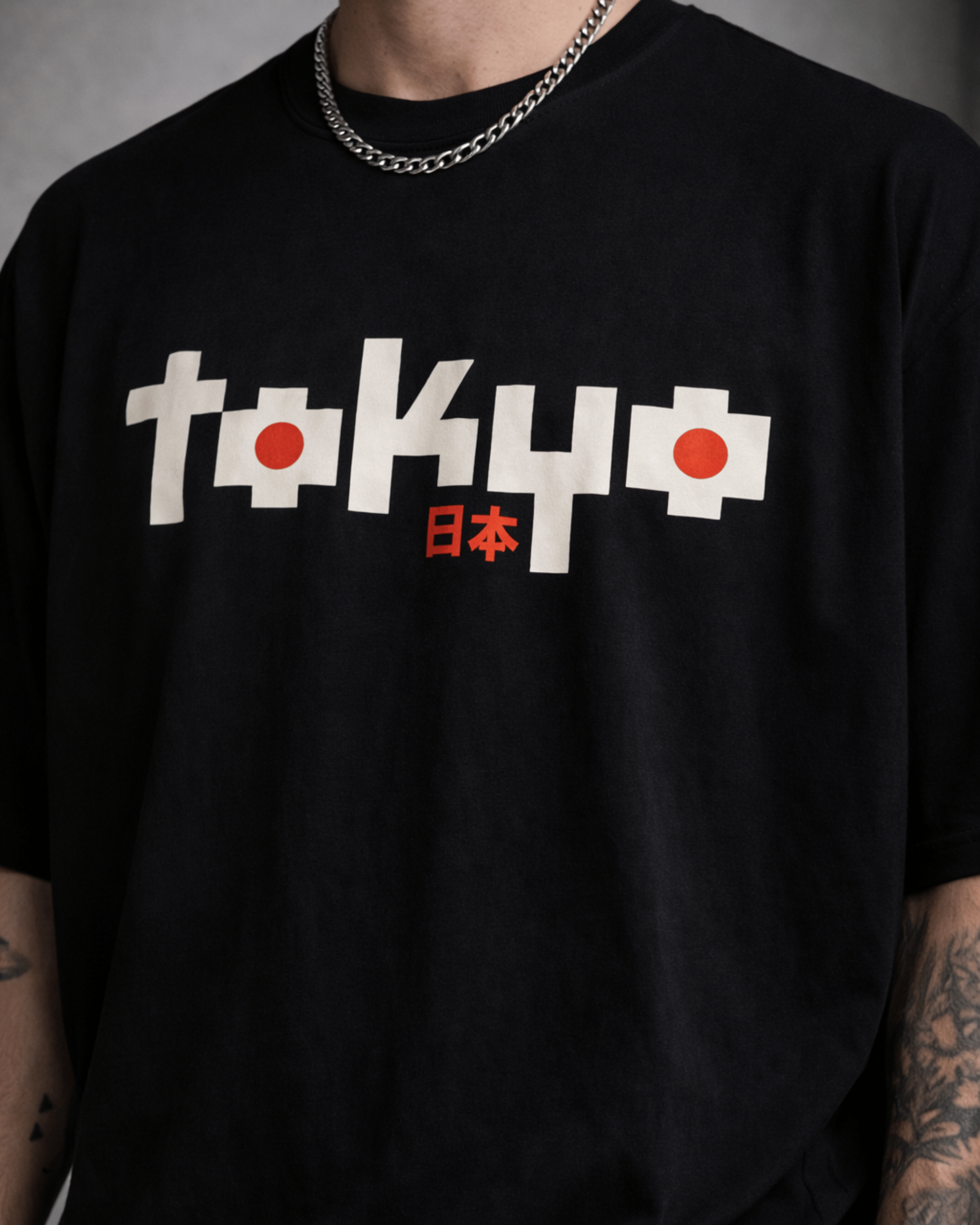 Tokyo Minimal Graphic Men's Black Oversized T-Shirt (240 GSM)
