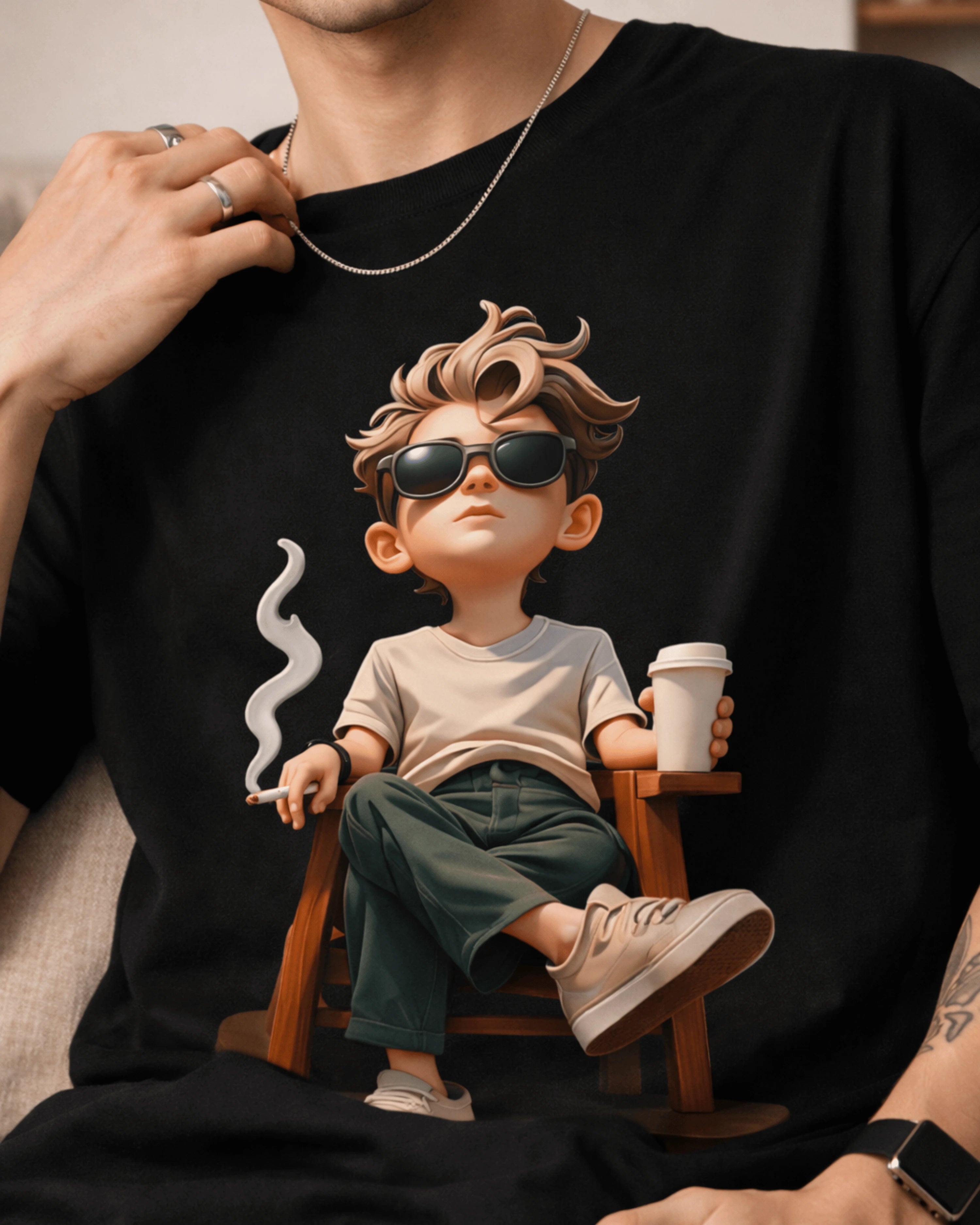 Boss Mode Men's Jet Black Oversized T-Shirt (240 GSM)