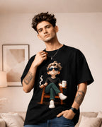 Boss Mode Men's Jet Black Oversized T-Shirt (240 GSM)