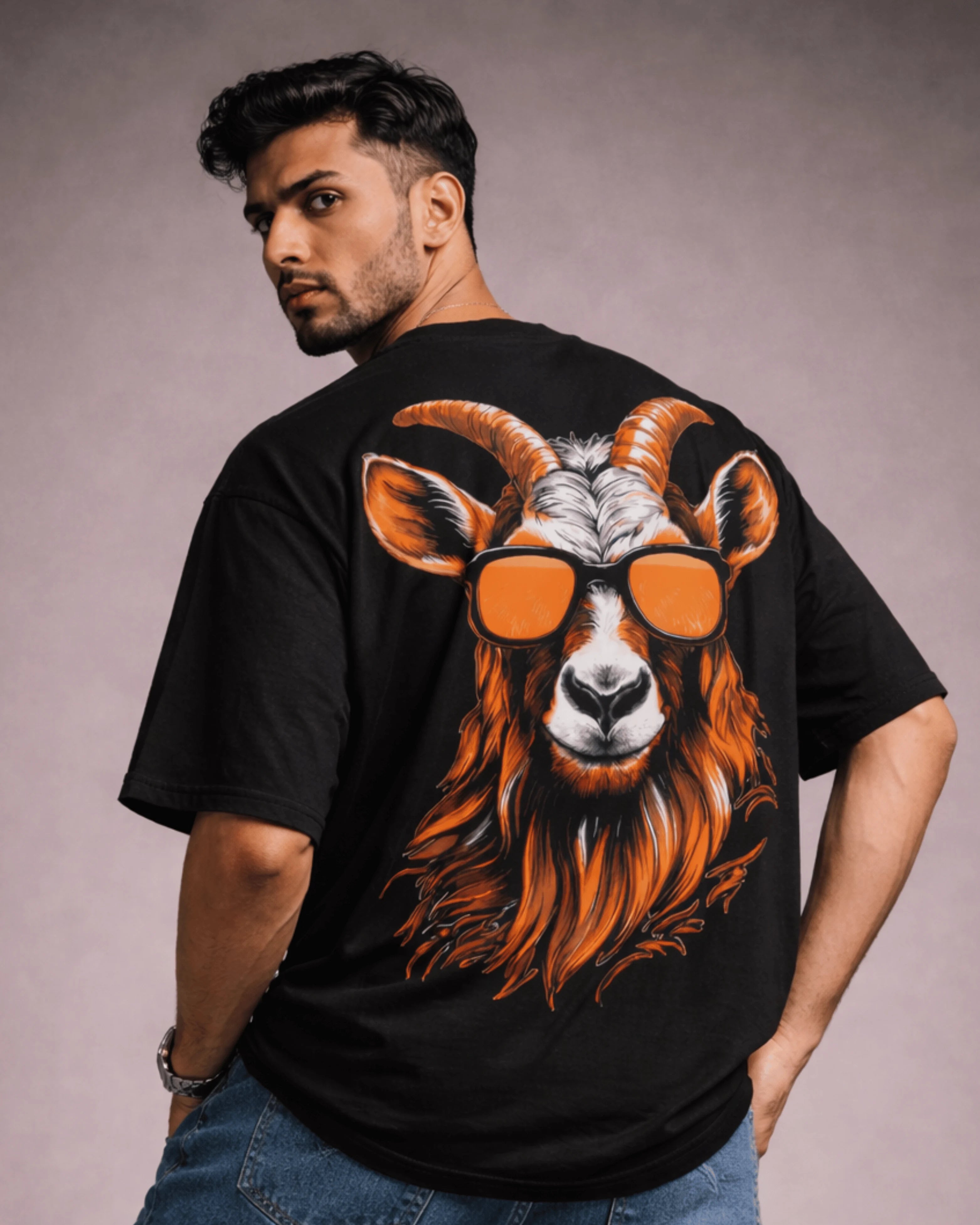 Born To Be Wild Goat Graphic Men's Black Oversized T-Shirt (240 GSM)