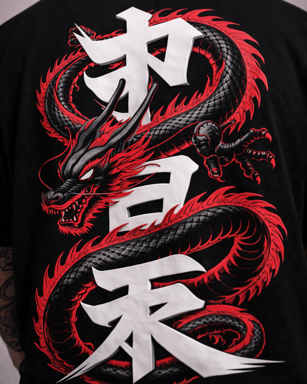 Dragon Samurai Graphic Men's Black Oversized T-Shirt (240 GSM)