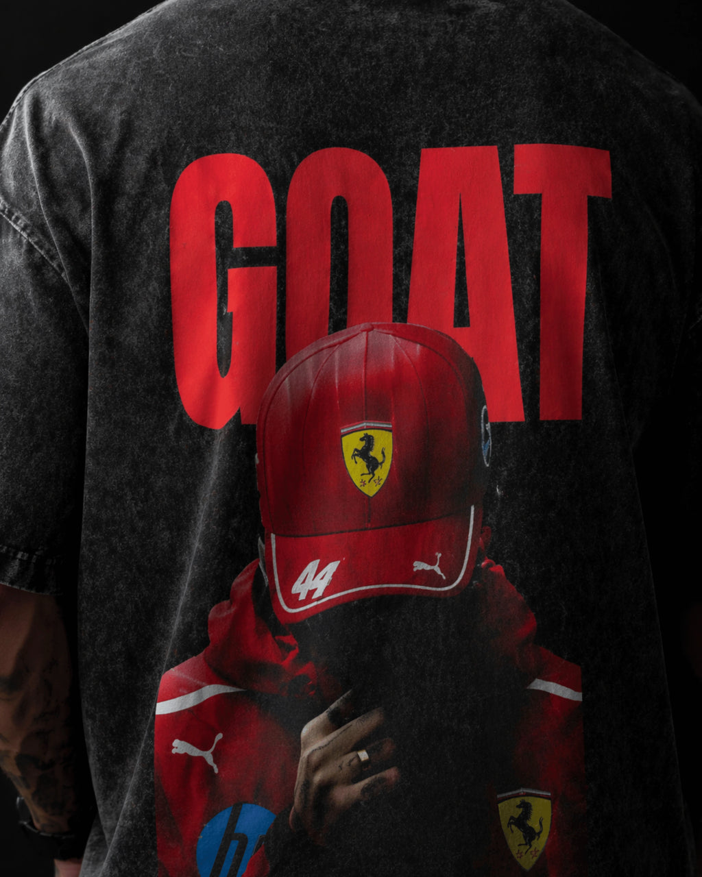 Ferrari Era GOAT Dark Men's Gray Acid Wash T-Shirt (240 GSM)