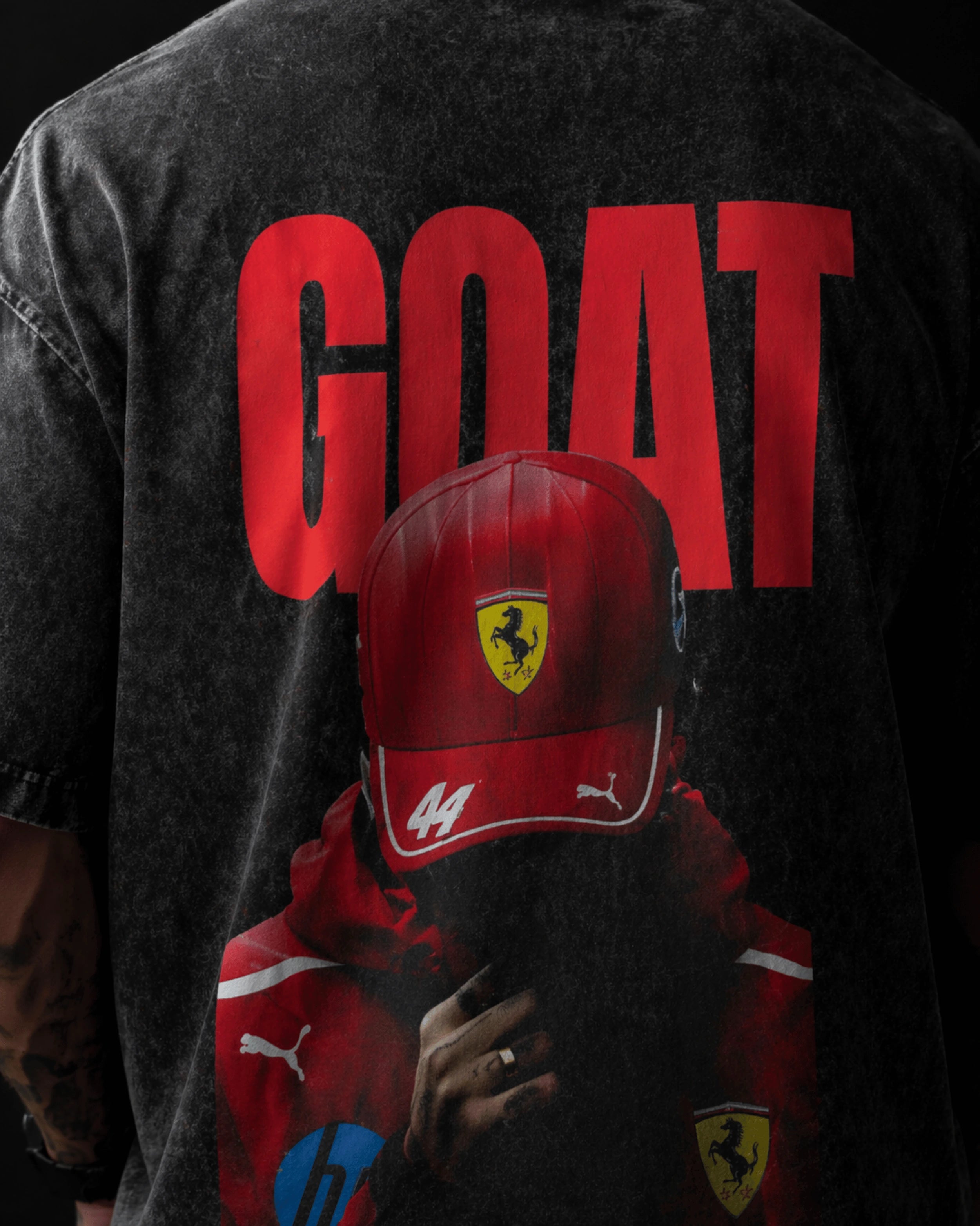 Ferrari Era GOAT Dark Men's Gray Acid Wash T-Shirt (240 GSM)