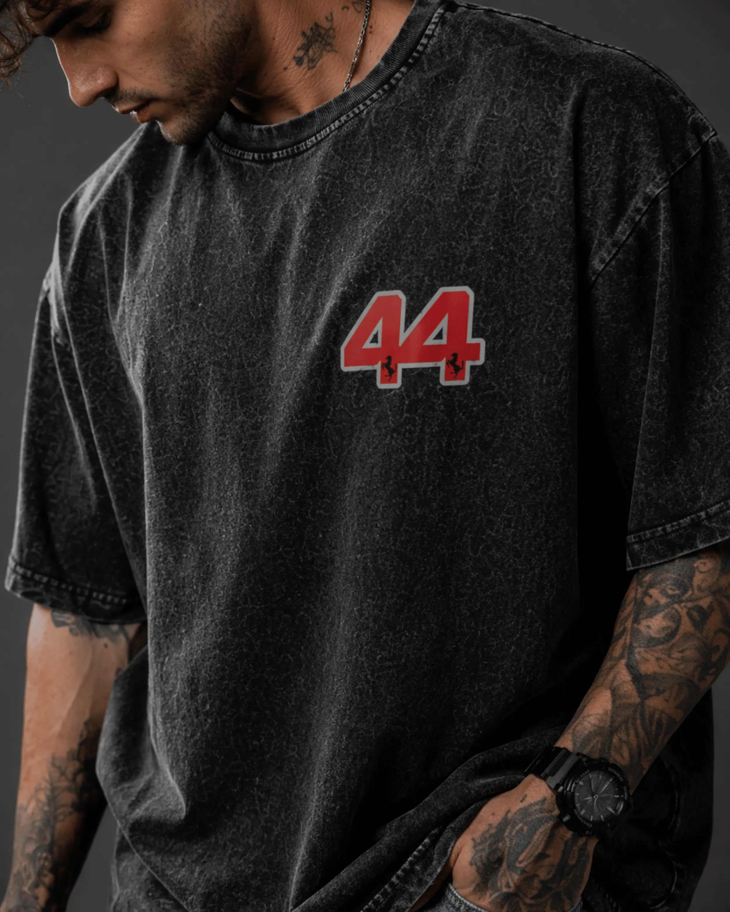 Ferrari Era GOAT Dark Men's Gray Acid Wash T-Shirt (240 GSM)