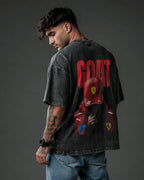 Ferrari Era GOAT Dark Men's Gray Acid Wash T-Shirt (240 GSM)