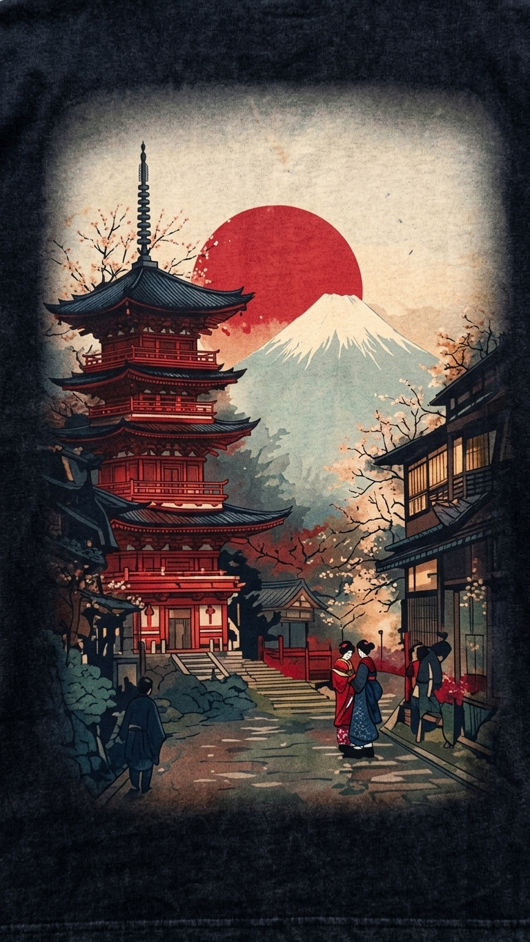 Mount Fuji Men's Black Oversized T-Shirt (240 GSM)