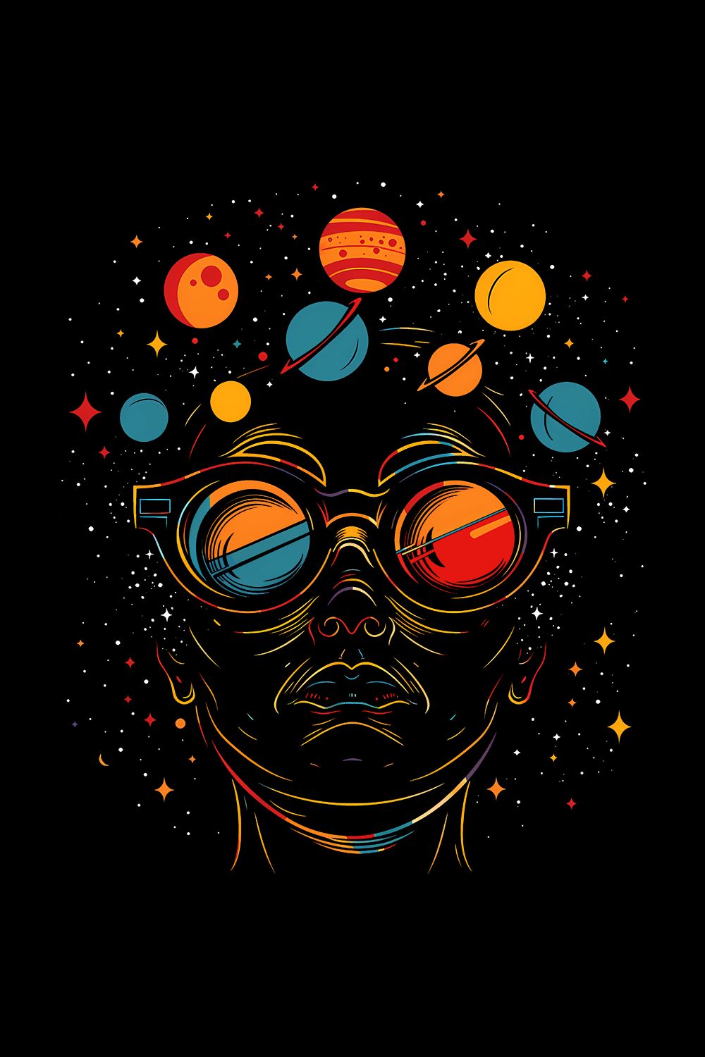 Cosmic Planets Graphic Men's Navy Blue Oversized T-Shirt (240 GSM)