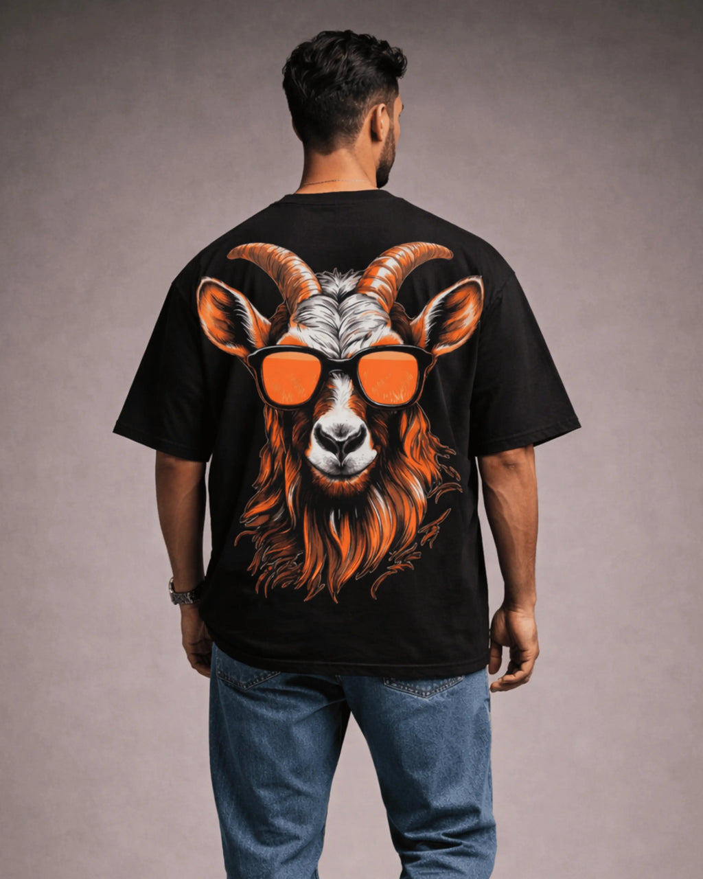 Born To Be Wild Goat Graphic Men's Black Oversized T-Shirt (240 GSM)