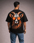 Born To Be Wild Goat Graphic Men's Black Oversized T-Shirt (240 GSM)