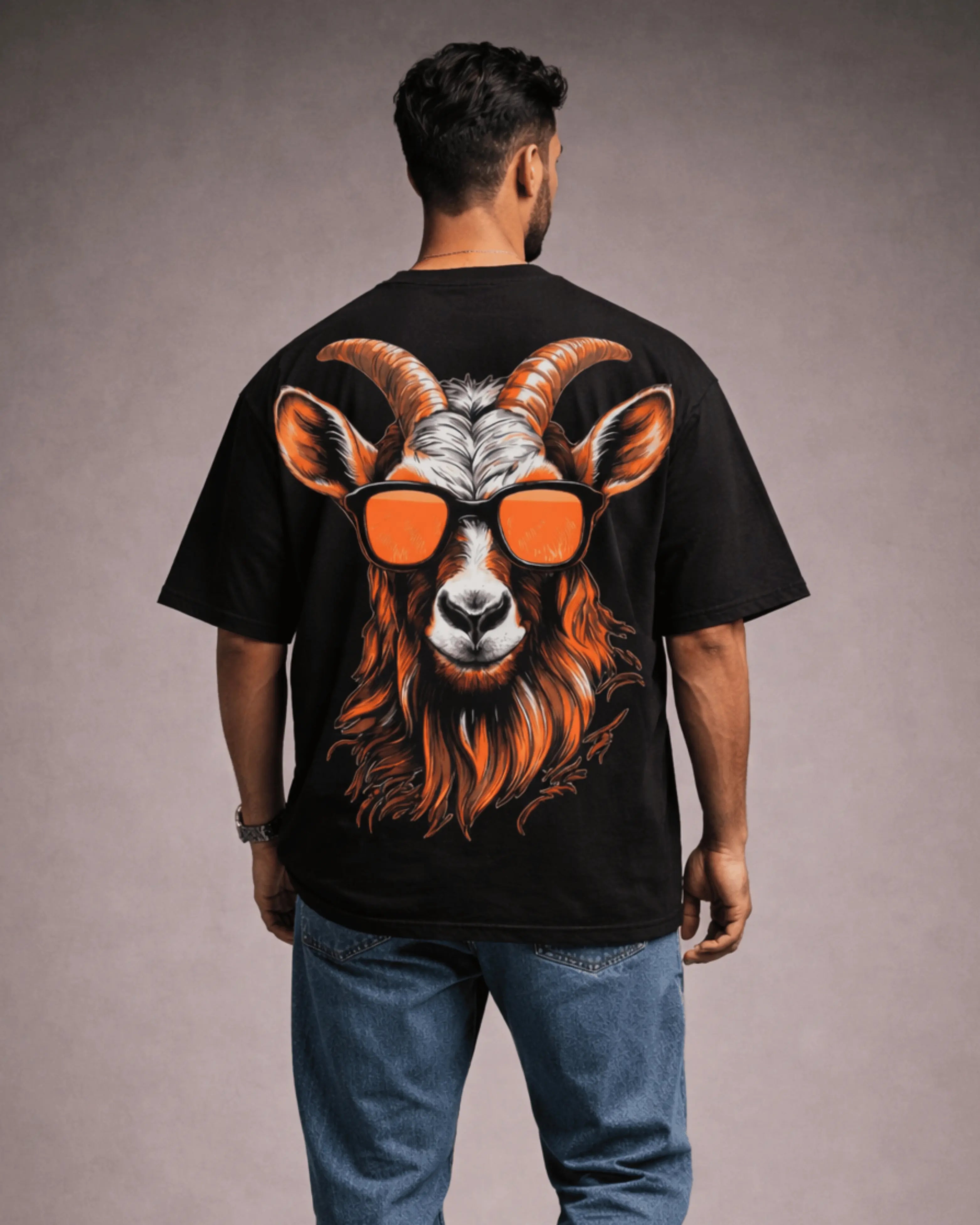 Born To Be Wild Goat Graphic Men's Black Oversized T-Shirt (240 GSM)