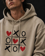 XOXO Heart Tic Tac Toe Graphic Hoodie – Sand Beige (360 GSM)
