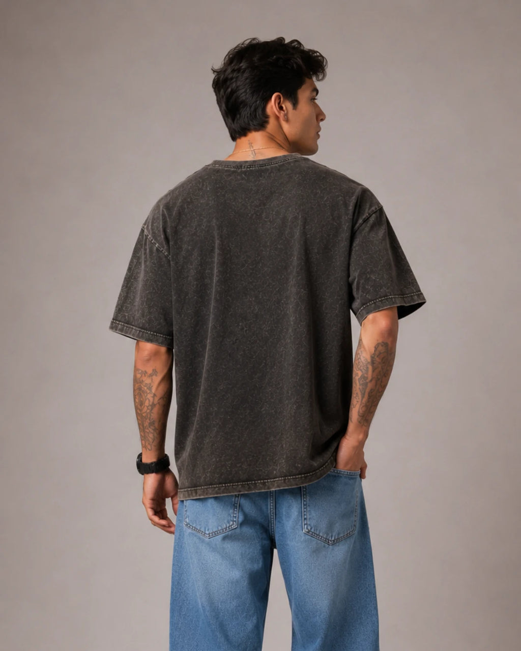 Americanino Gothic Script Men's Black Acid Wash T-Shirt (240 GSM)