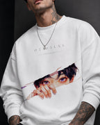 Anime Eyes Peeking Graphic Streetwear Sweatshirt – White (350 GSM)