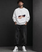 Anime Eyes Peeking Graphic Streetwear Sweatshirt – White (350 GSM)