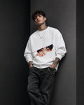 Anime Eyes Peeking Graphic Streetwear Sweatshirt – White (350 GSM)
