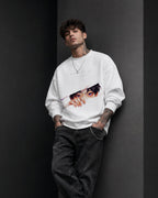 Anime Eyes Peeking Graphic Streetwear Sweatshirt – White (350 GSM)