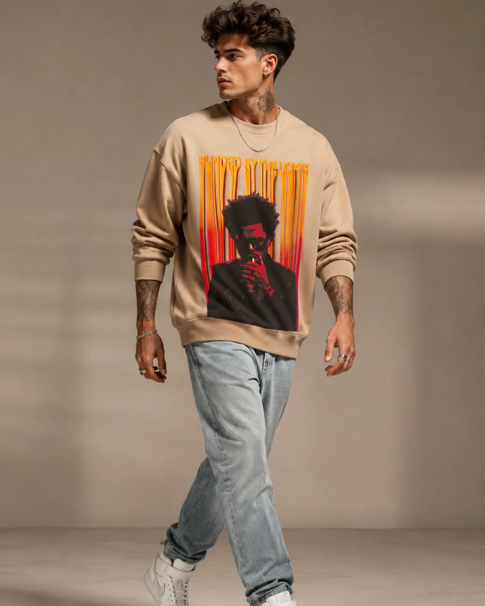 Blinded By The Lights Streetwear Sweatshirt – Sand Beige (350 GSM)