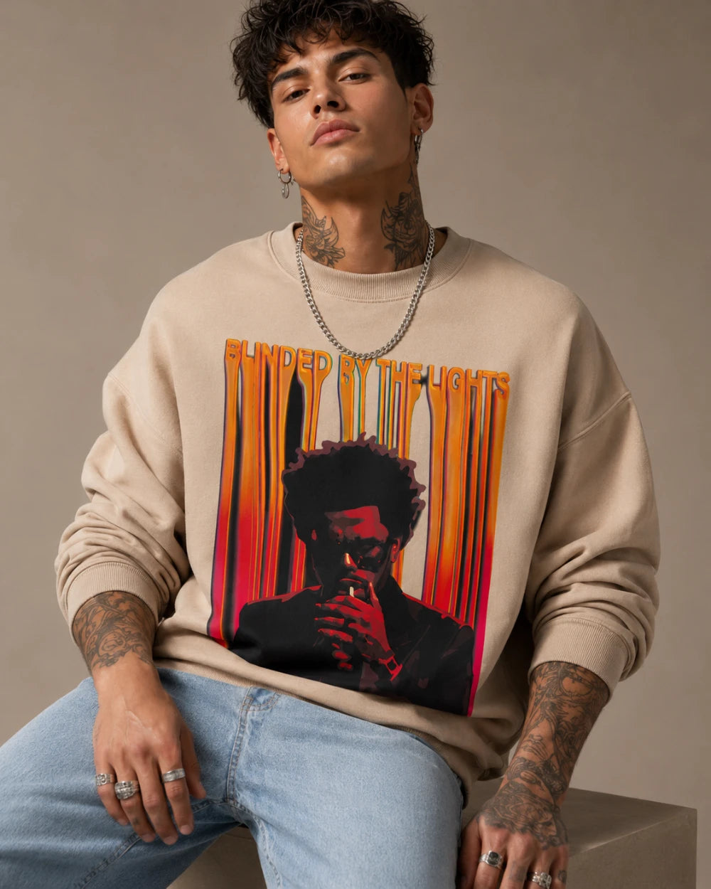 Blinded By The Lights Streetwear Sweatshirt – Sand Beige (350 GSM)
