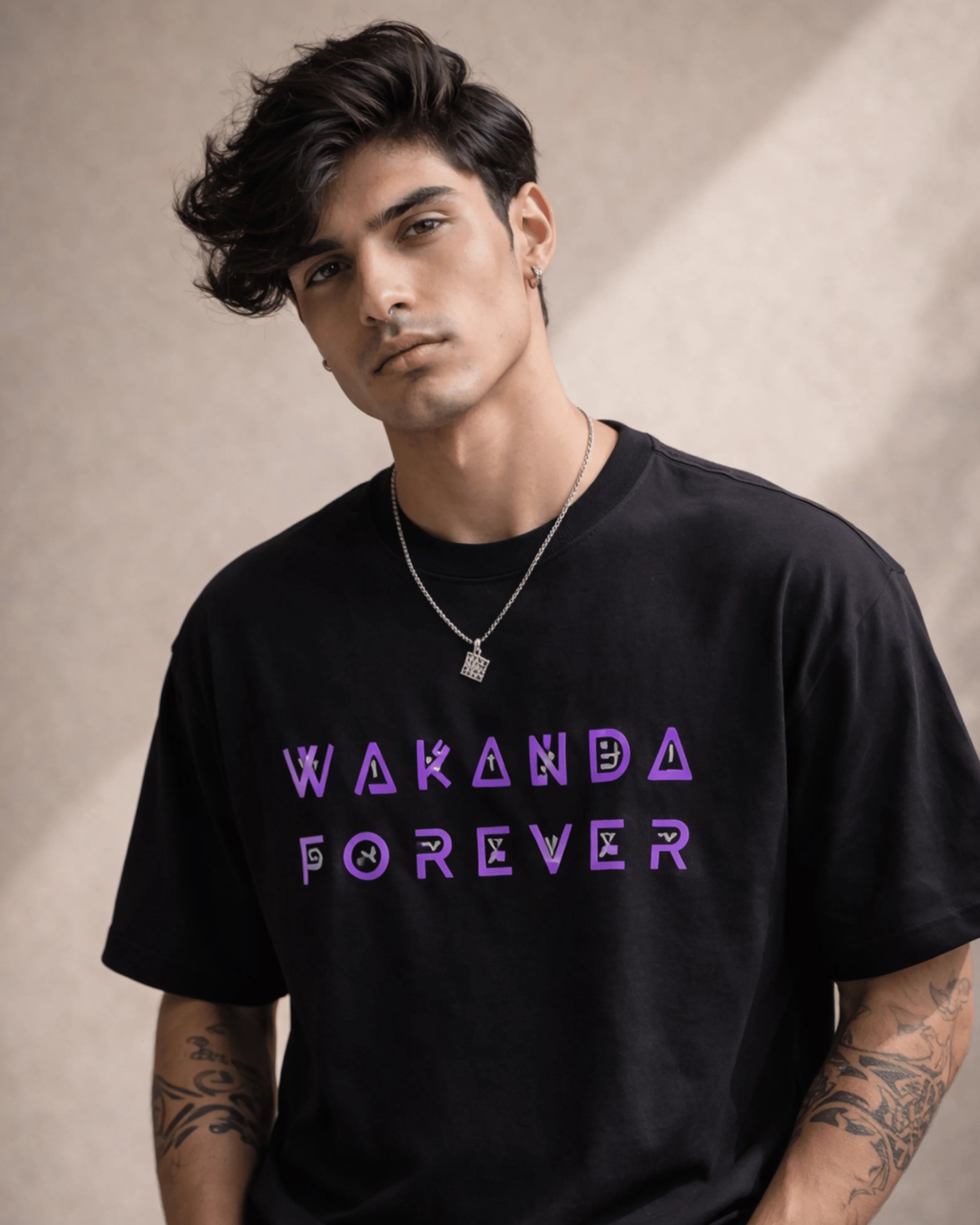 Wakanda Forever Graphic Men’s Black Oversized T-Shirt (240 GSM)