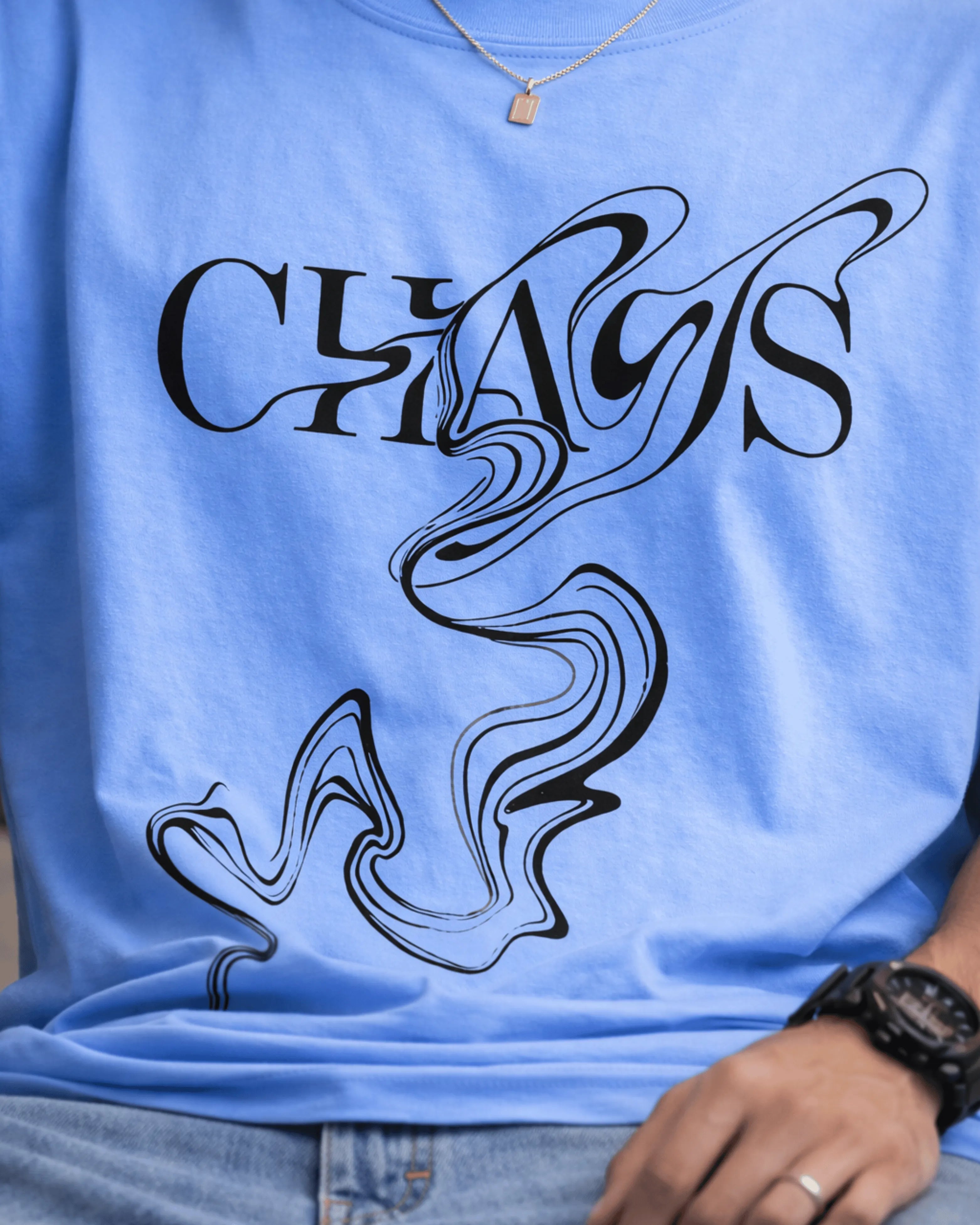 Blue Chaos Graphic Men’s Oversized T-Shirt (240 GSM)