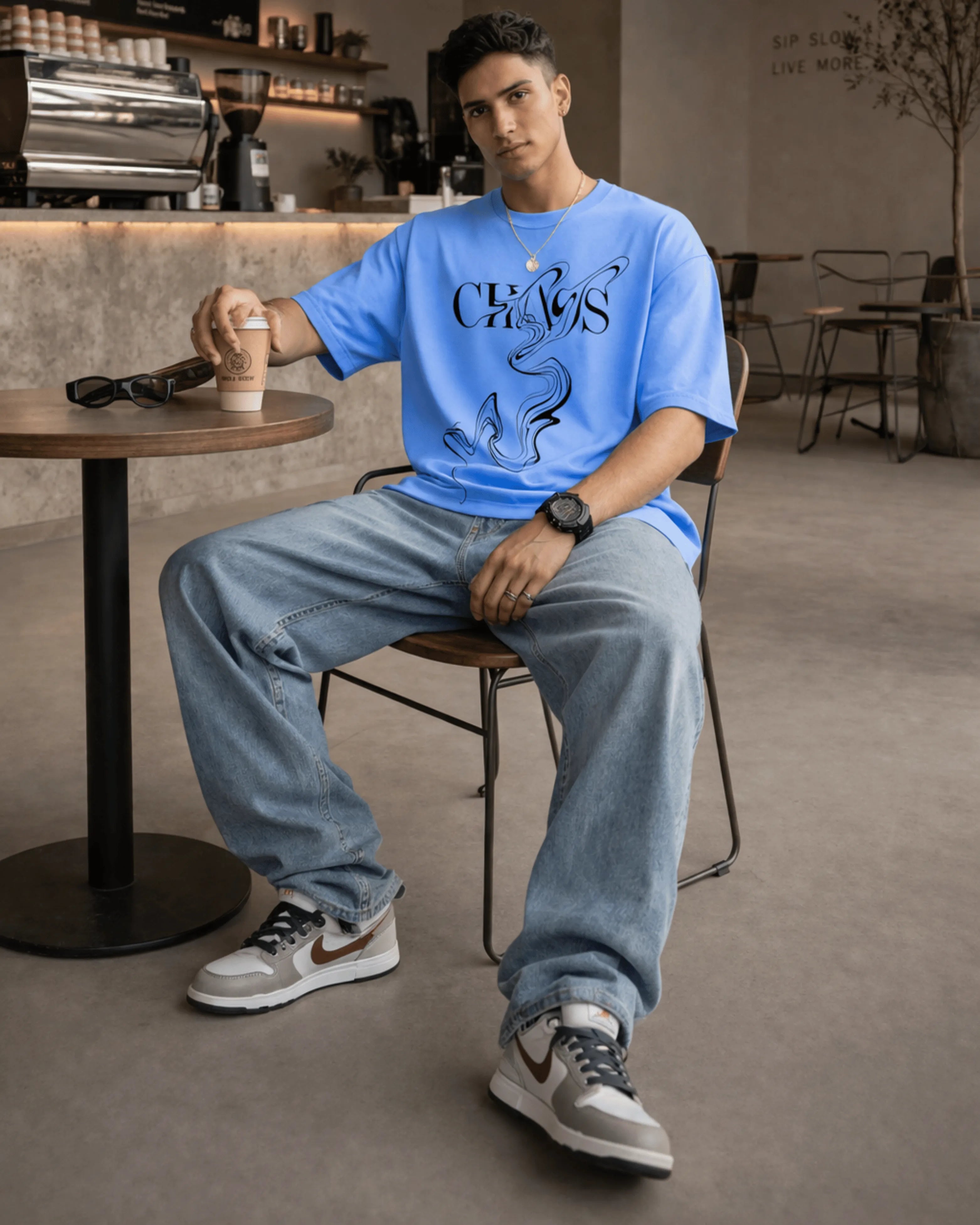 Blue Chaos Graphic Men’s Oversized T-Shirt (240 GSM)