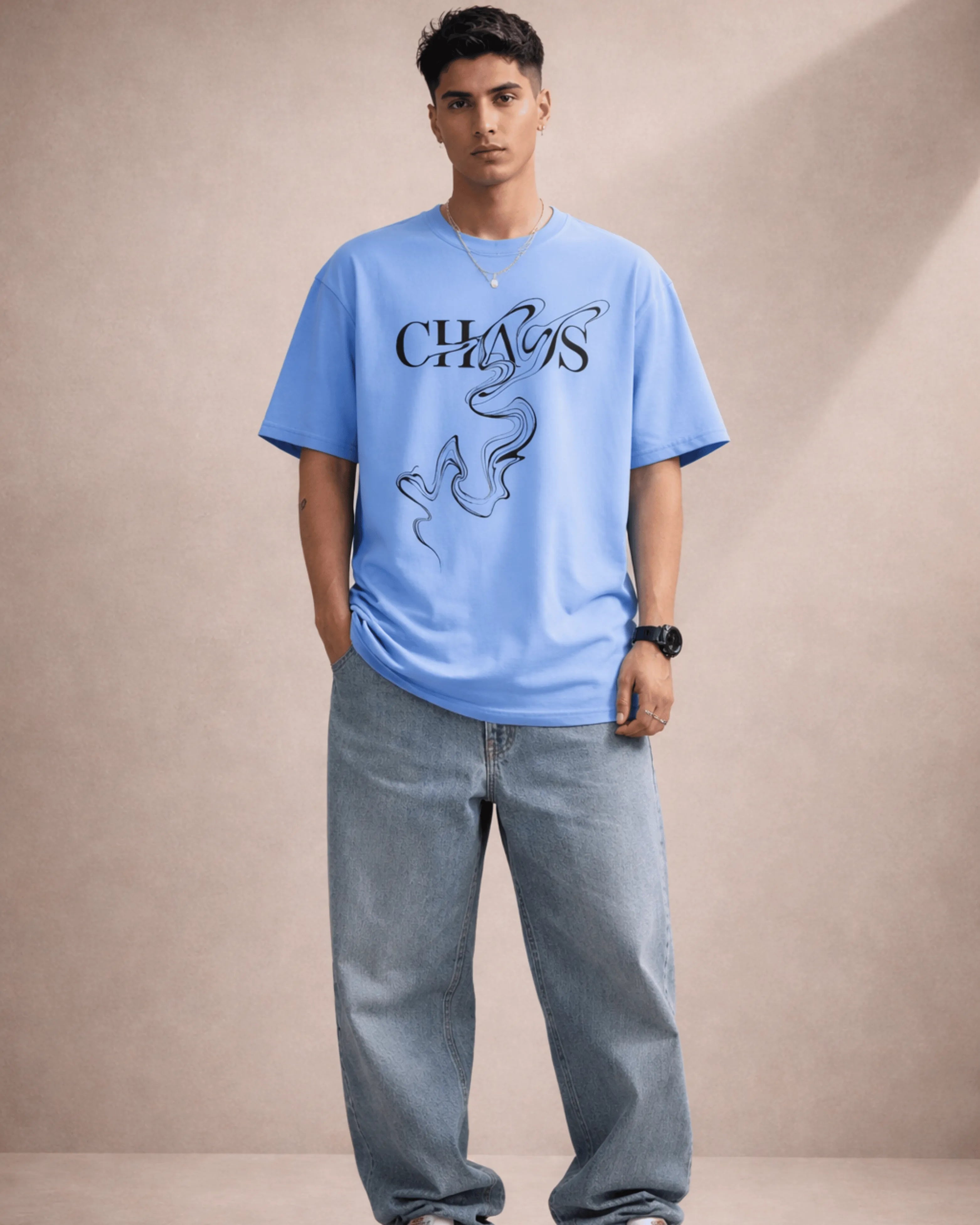 Blue Chaos Graphic Men’s Oversized T-Shirt (240 GSM)