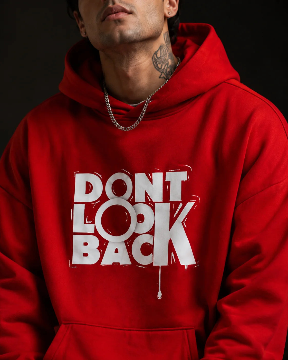 Don't Look Back Slogan Streetwear Hoodie – Red (360 GSM)