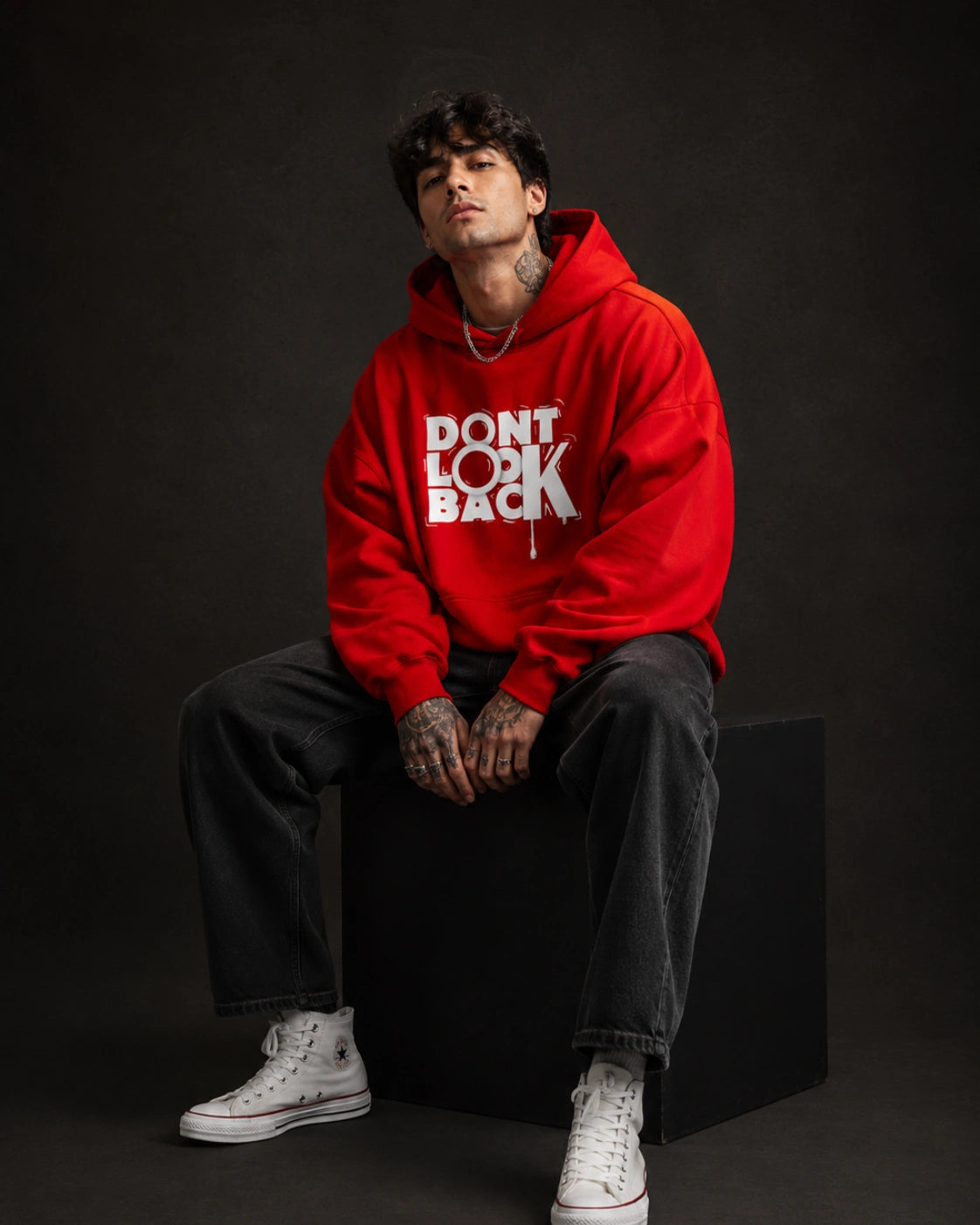 Don't Look Back Slogan Streetwear Hoodie – Red (360 GSM)