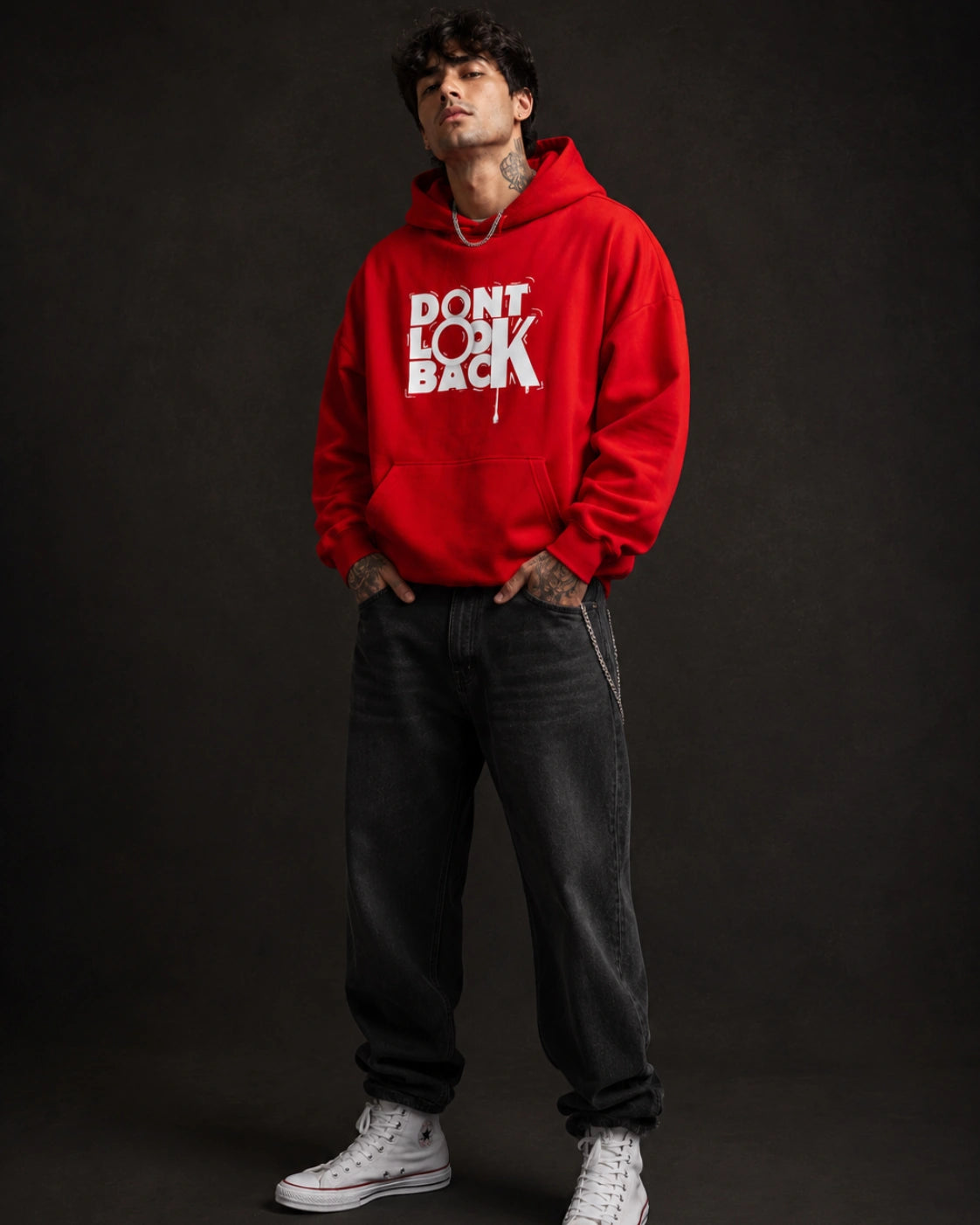 Don't Look Back Slogan Streetwear Hoodie – Red (360 GSM)