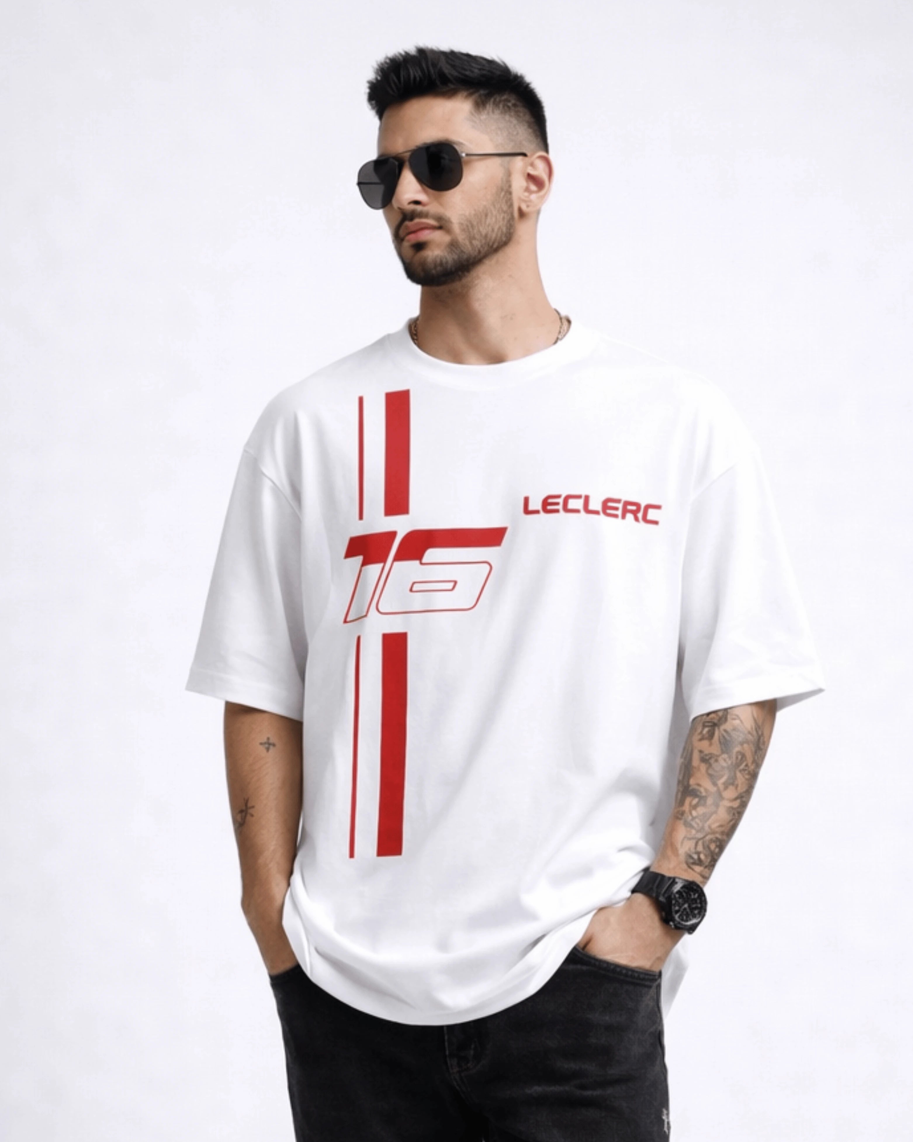 White Racing Number Graphic Men’s Oversized T-Shirt (240 GSM)
