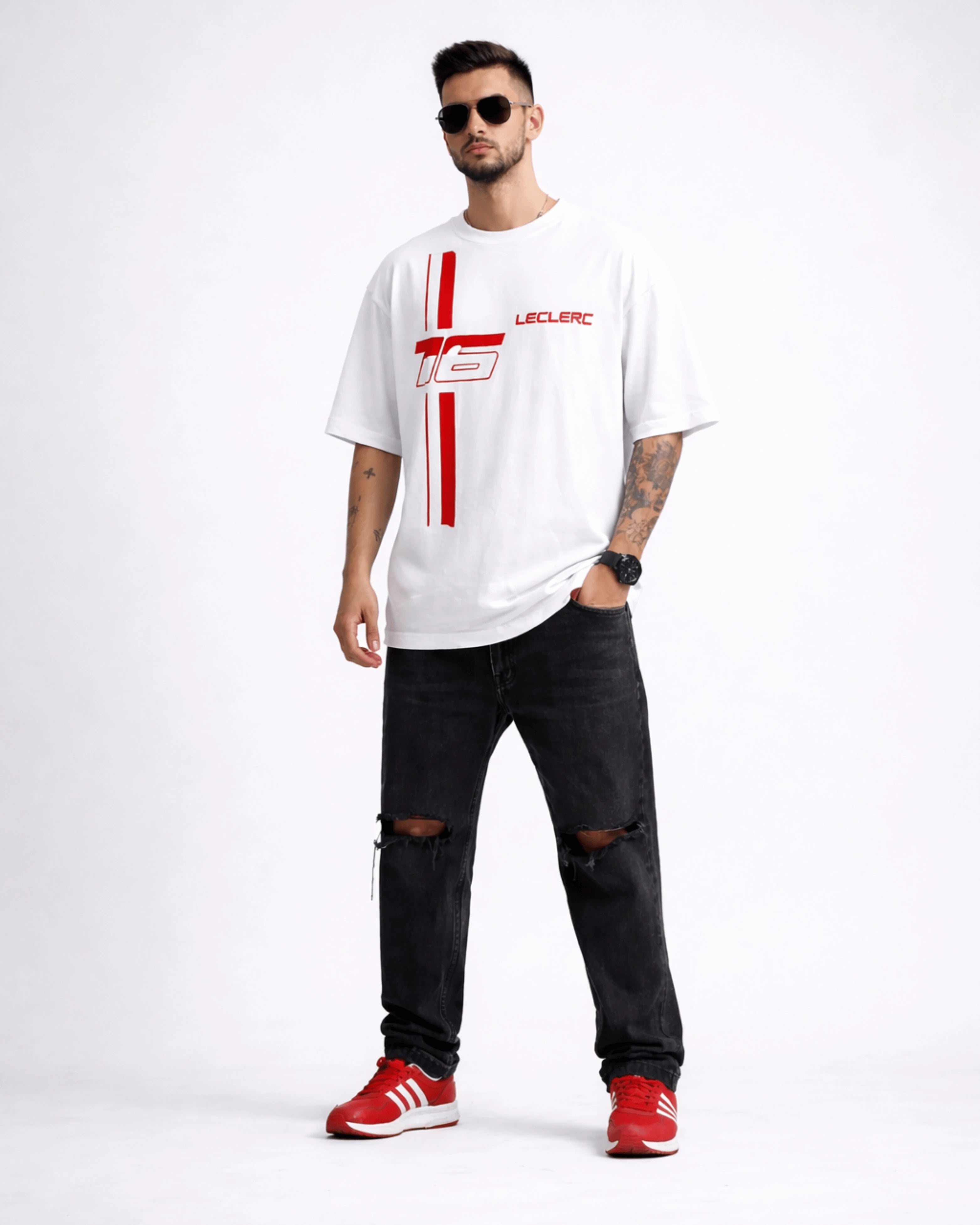 White Racing Number Graphic Men’s Oversized T-Shirt (240 GSM)