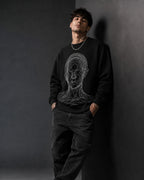 Abstract Face Line Art Streetwear Sweatshirt – Black (350 GSM)