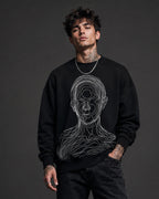 Abstract Face Line Art Streetwear Sweatshirt – Black (350 GSM)