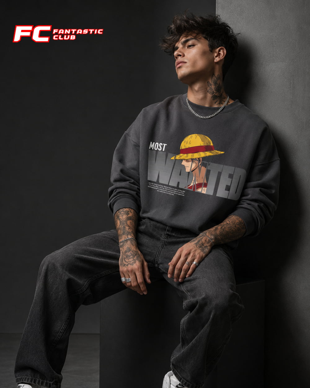 Most Wanted Anime Graphic Streetwear Sweatshirt – Charcoal (350 GSM)