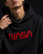 NASA Worm Logo Graphic Streetwear Hoodie – Black (360 GSM)