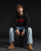 NASA Worm Logo Graphic Streetwear Hoodie – Black (360 GSM)