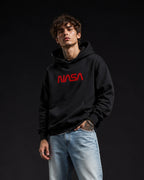 NASA Worm Logo Graphic Streetwear Hoodie – Black (360 GSM)