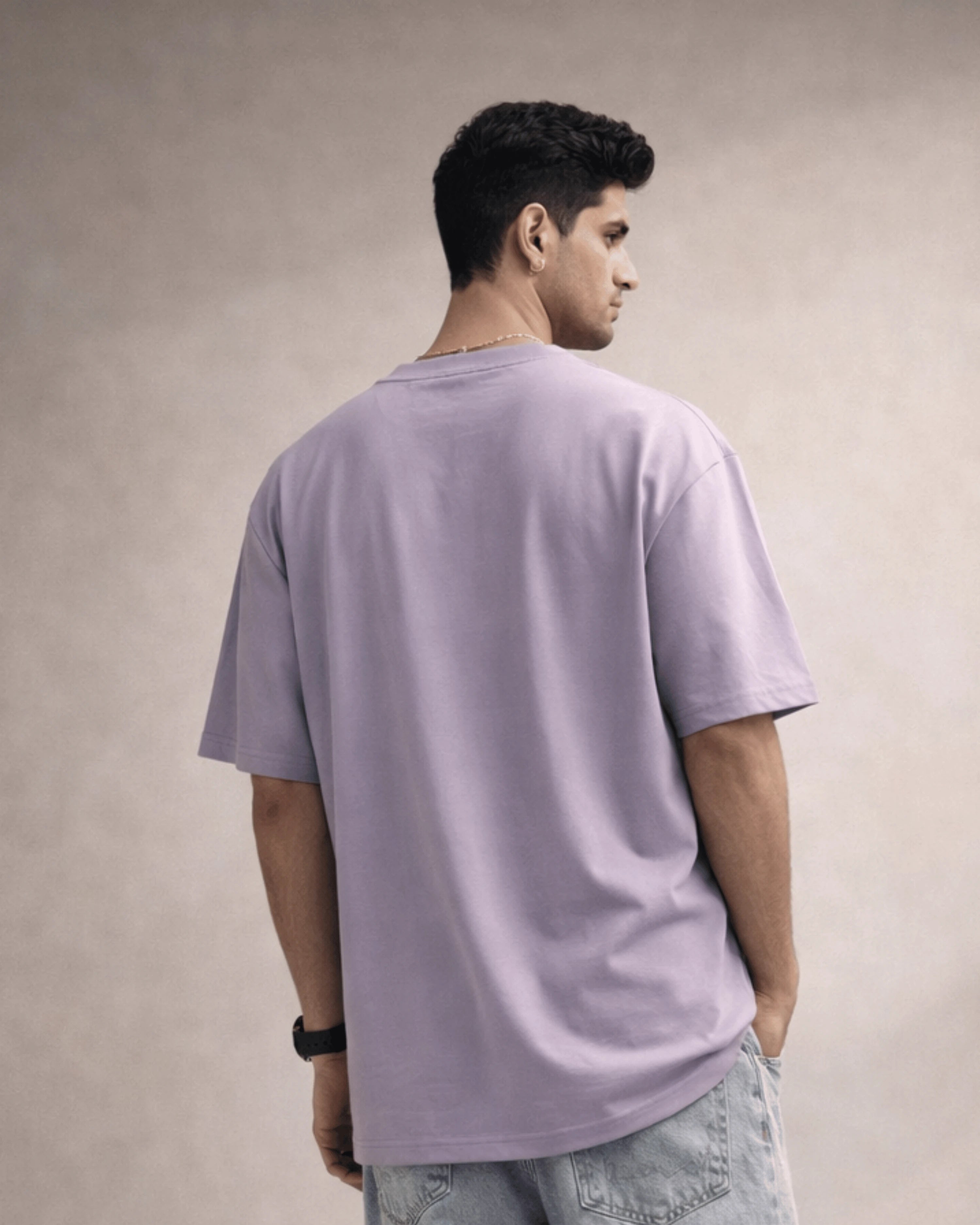 Purple Overthinking Quote Graphic Men’s Oversized T-Shirt (240 GSM)