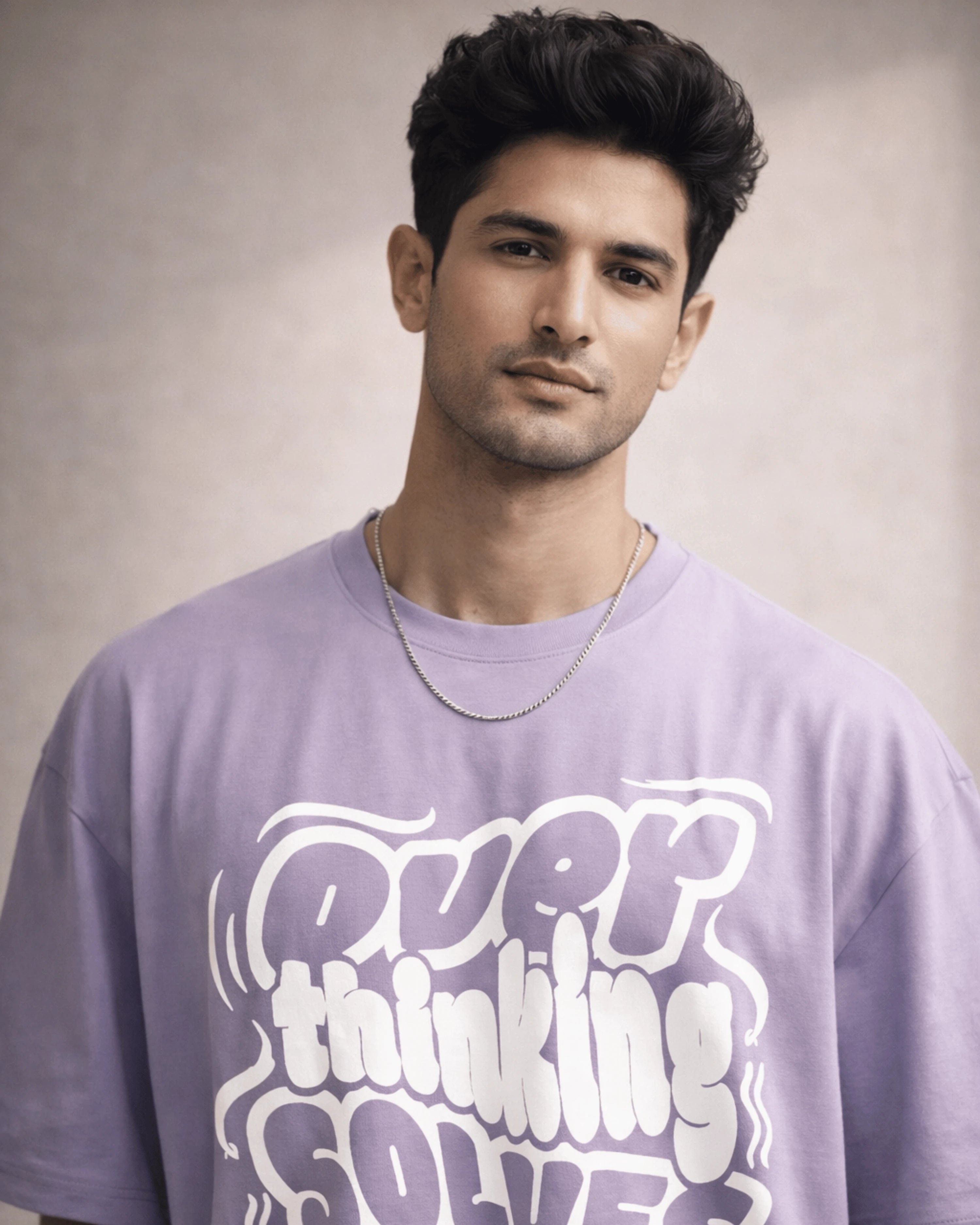 Purple Overthinking Quote Graphic Men’s Oversized T-Shirt (240 GSM)