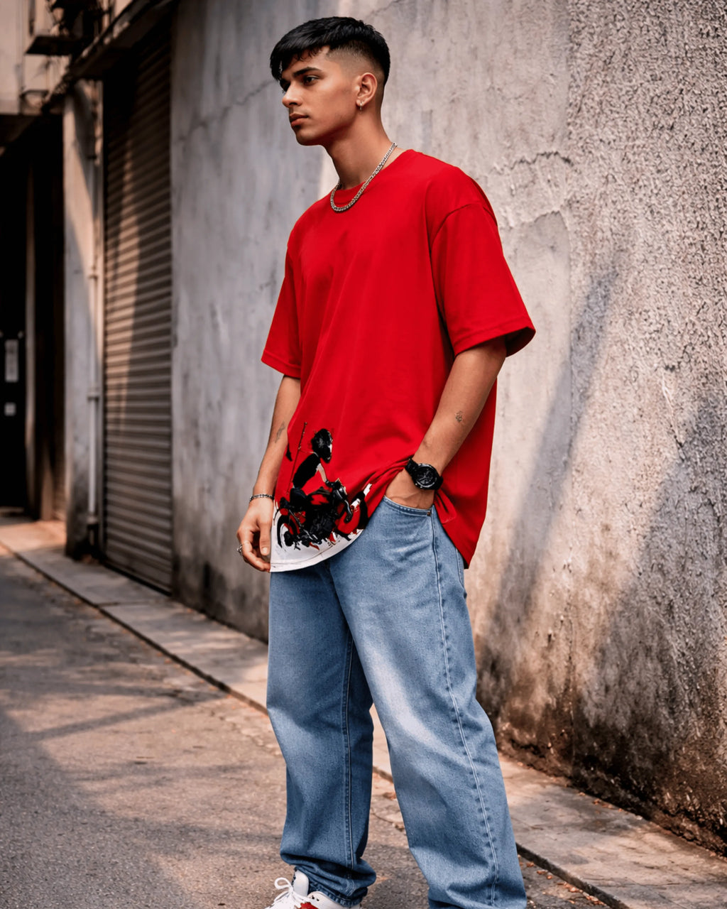 Red Motorcycle Graphic Men’s Oversized T-Shirt (240 GSM)