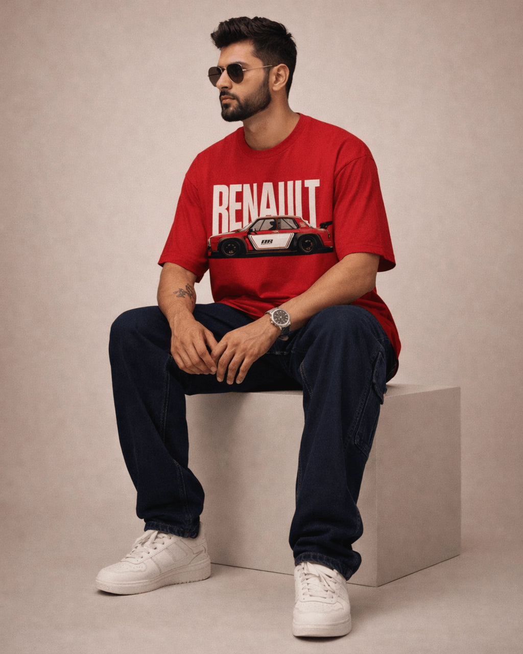 Red Vintage Car Graphic Men’s Oversized T-Shirt (240 GSM)