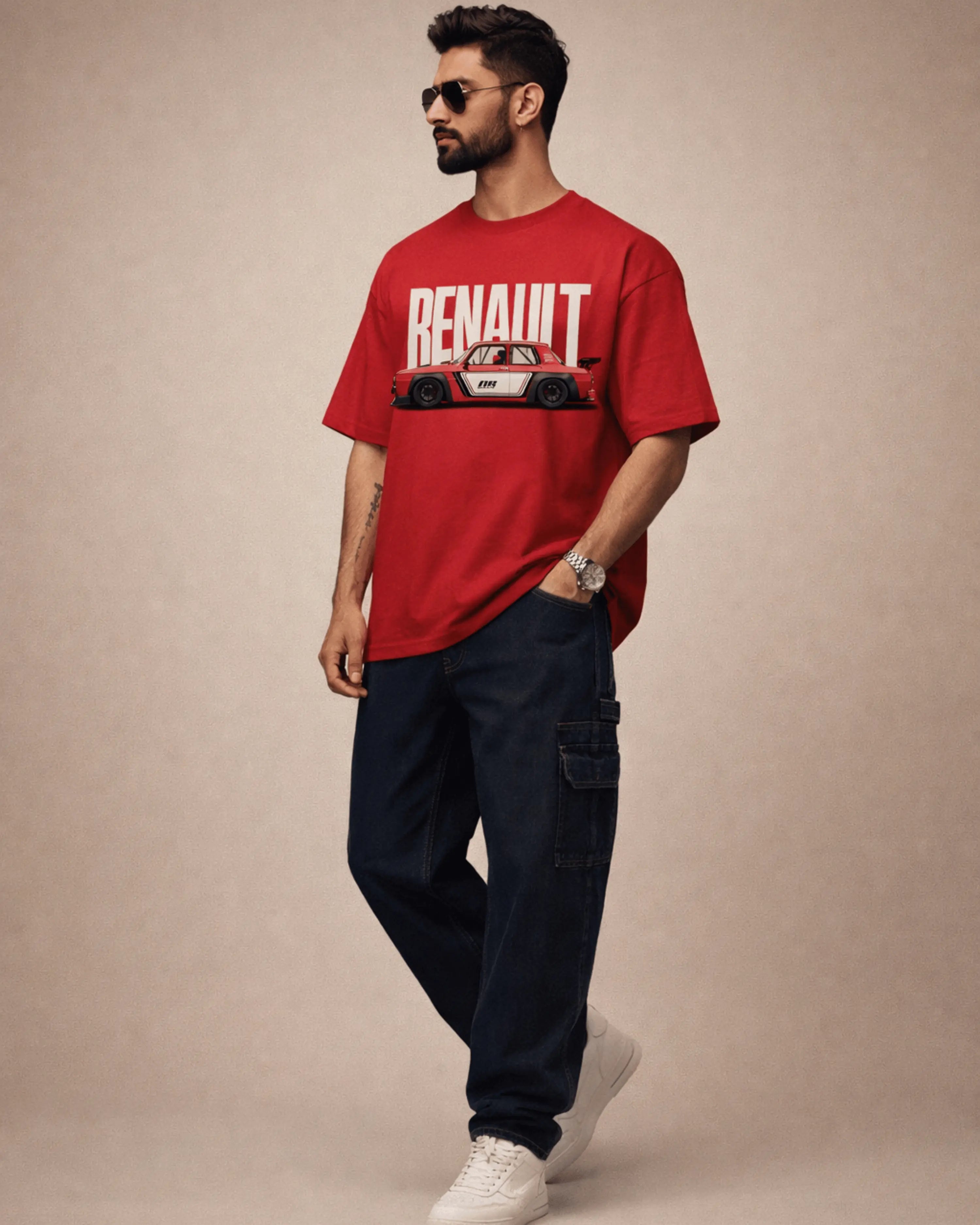 Red Vintage Car Graphic Men’s Oversized T-Shirt (240 GSM)