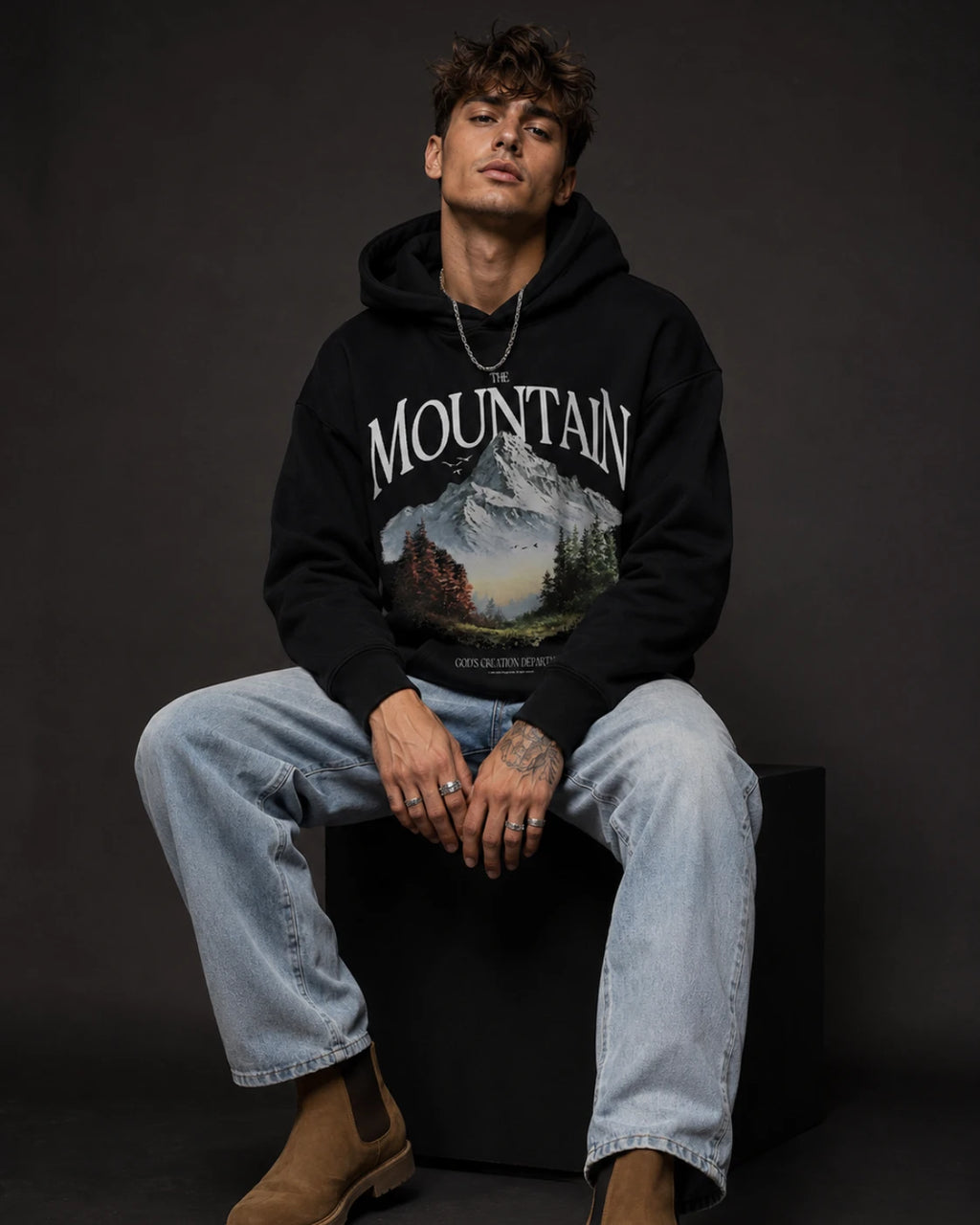 The Mountain Nature Graphic Hoodie – Black (360 GSM)