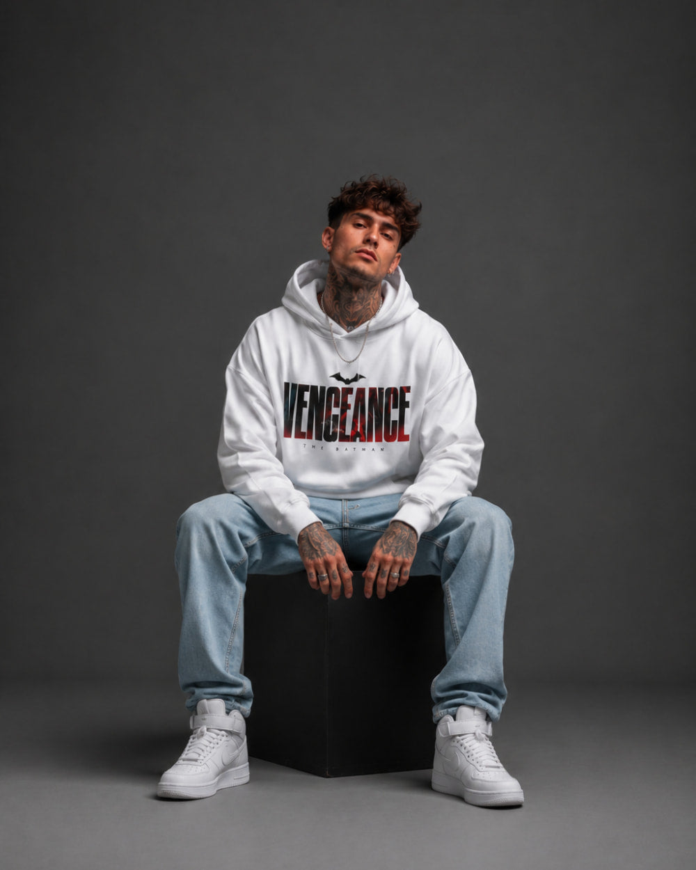 Vengeance Graphic Streetwear Hoodie – White (360 GSM)