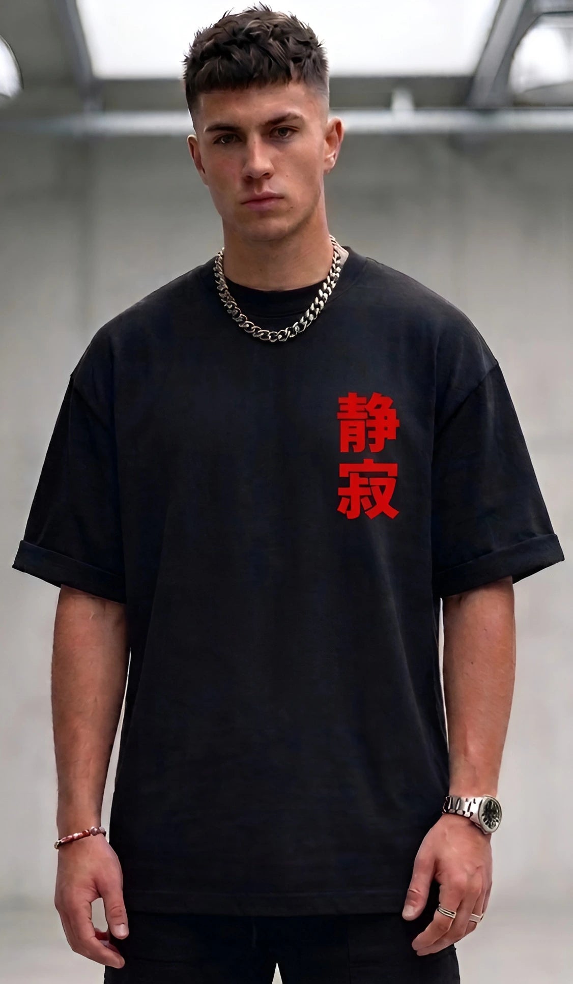 Mount Fuji Men's Black Oversized T-Shirt (240 GSM)
